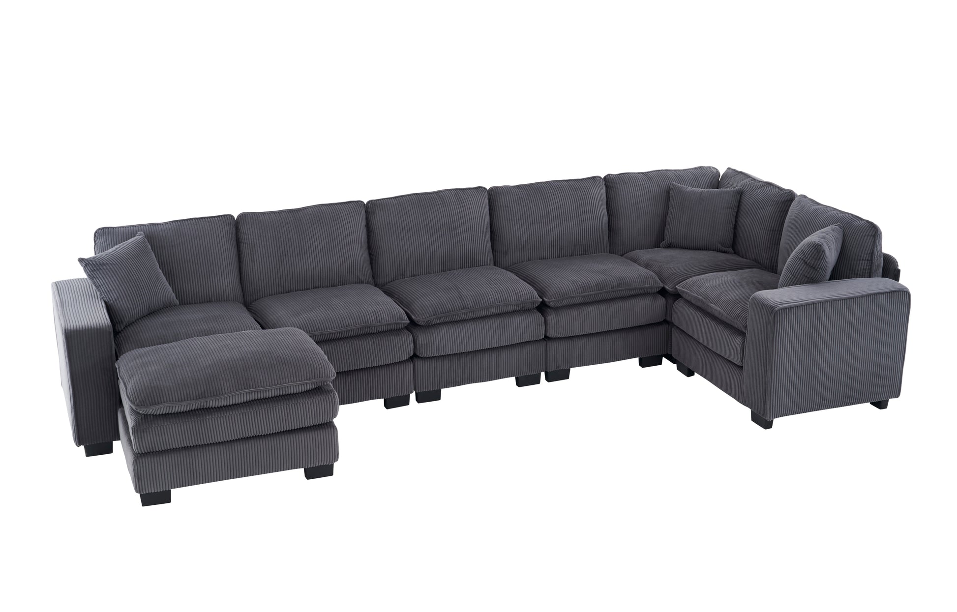 Modern U Shaped 6 Seat Sectional Sofa Couch With One Ottoman And Three Toss Pillows ,Modular Sofa For Living Room,Corduroy Sofa Grey Corduroy 7 Seat