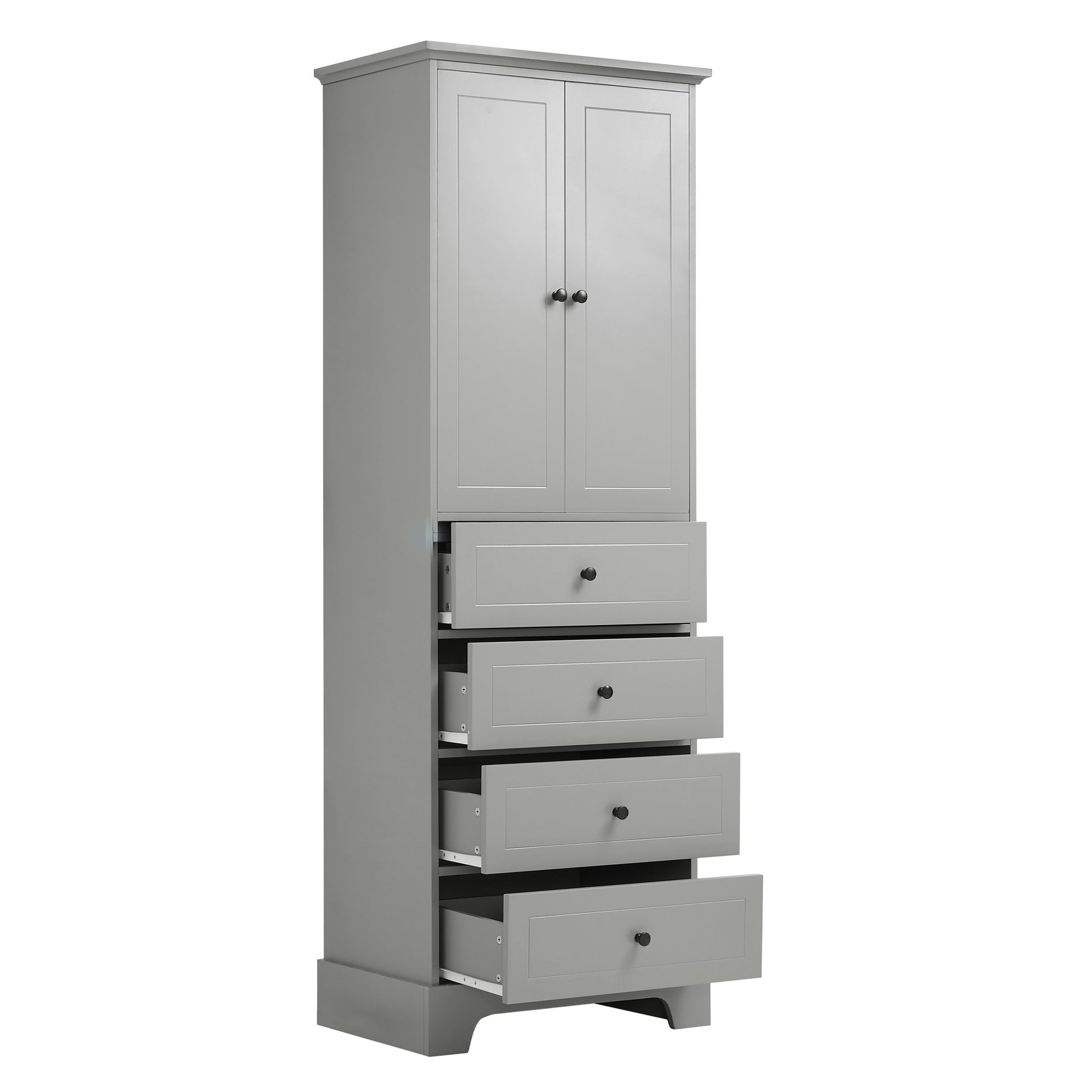 Storage Cabinet With 2 Doors And 4 Drawers For Bathroom, Office, Adjustable Shelf, Mdf Board With Painted Finish, Grey Grey Mdf