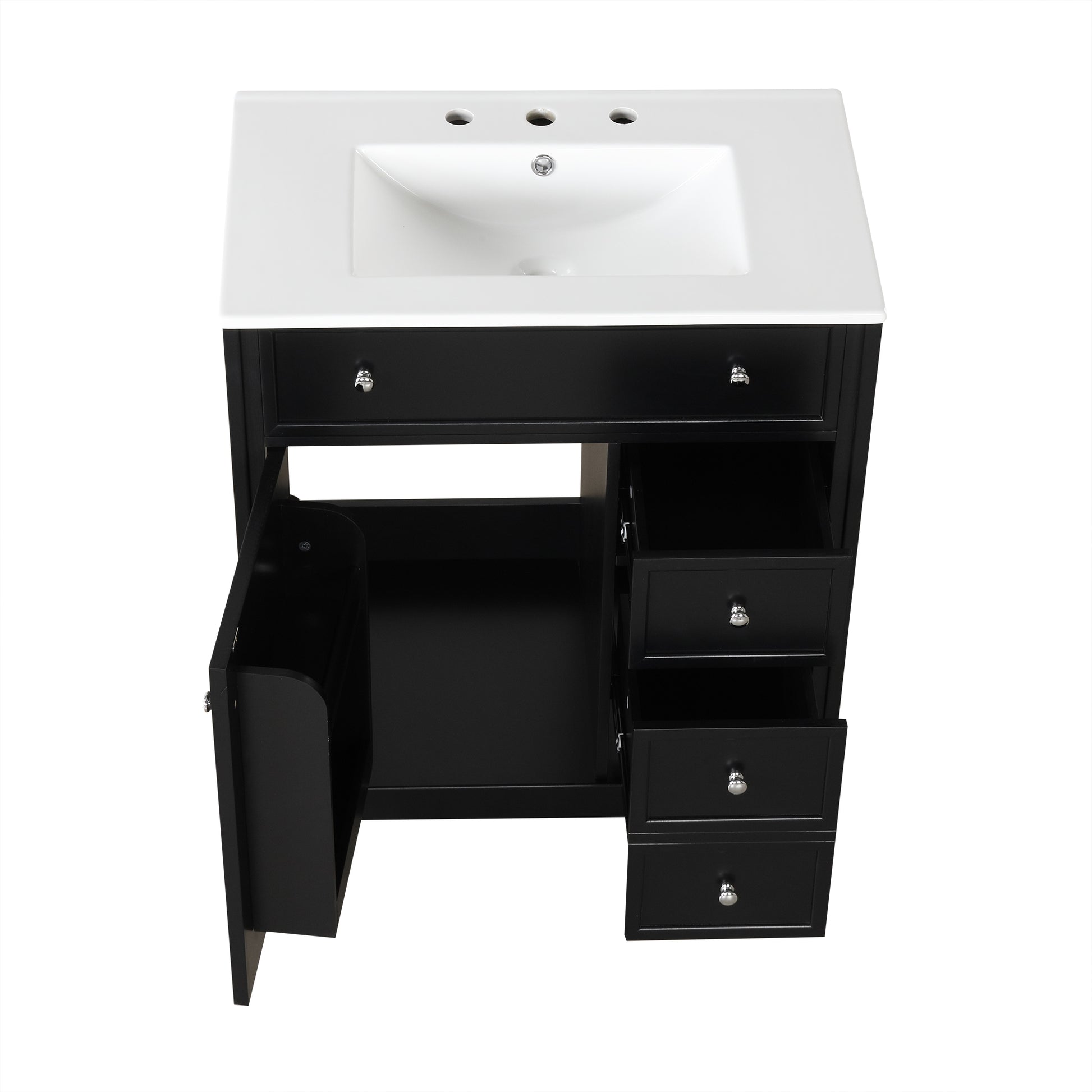 30" Bathroom Vanity With Sink Top, Bathroom Vanity Cabinet With Door And Two Drawers, Mdf Boards, Solid Wood, One Package, Black Black Solid Wood Mdf