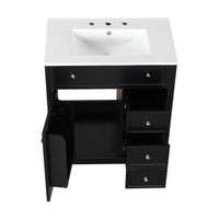 30" Bathroom Vanity With Sink Top, Bathroom Vanity Cabinet With Door And Two Drawers, Mdf Boards, Solid Wood, One Package, Black Black Solid Wood Mdf