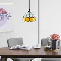 Tiffany Hanging Pendant Light Dimmable Mini Plug In Light Fixture, Perfect Vintage Swag Ceiling Lamp For Dining Room, Bedroom Or Porch,16.4 Ft Hanging Cord, 7.9" Width Yellow White Glass Metal