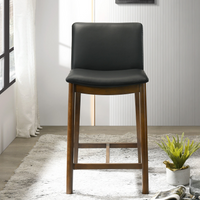 Shannon Counter Chair In Black Vegan Leather Solid Black,Brown Brown Dining Room Foam Wipe Clean Mid Century Modern Bar Stools Solid Back 1 Foam Pu Leather,Solid Wood