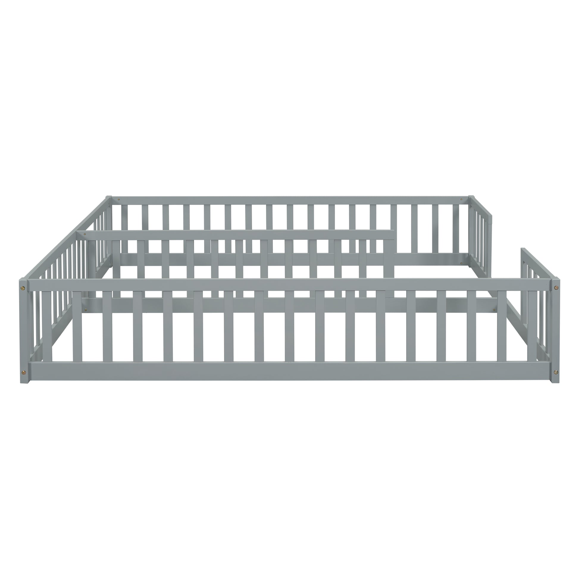 Double Twin Floor Bed With Fence, Guardrails, Without Door, Grey Twin Grey American Design Pine