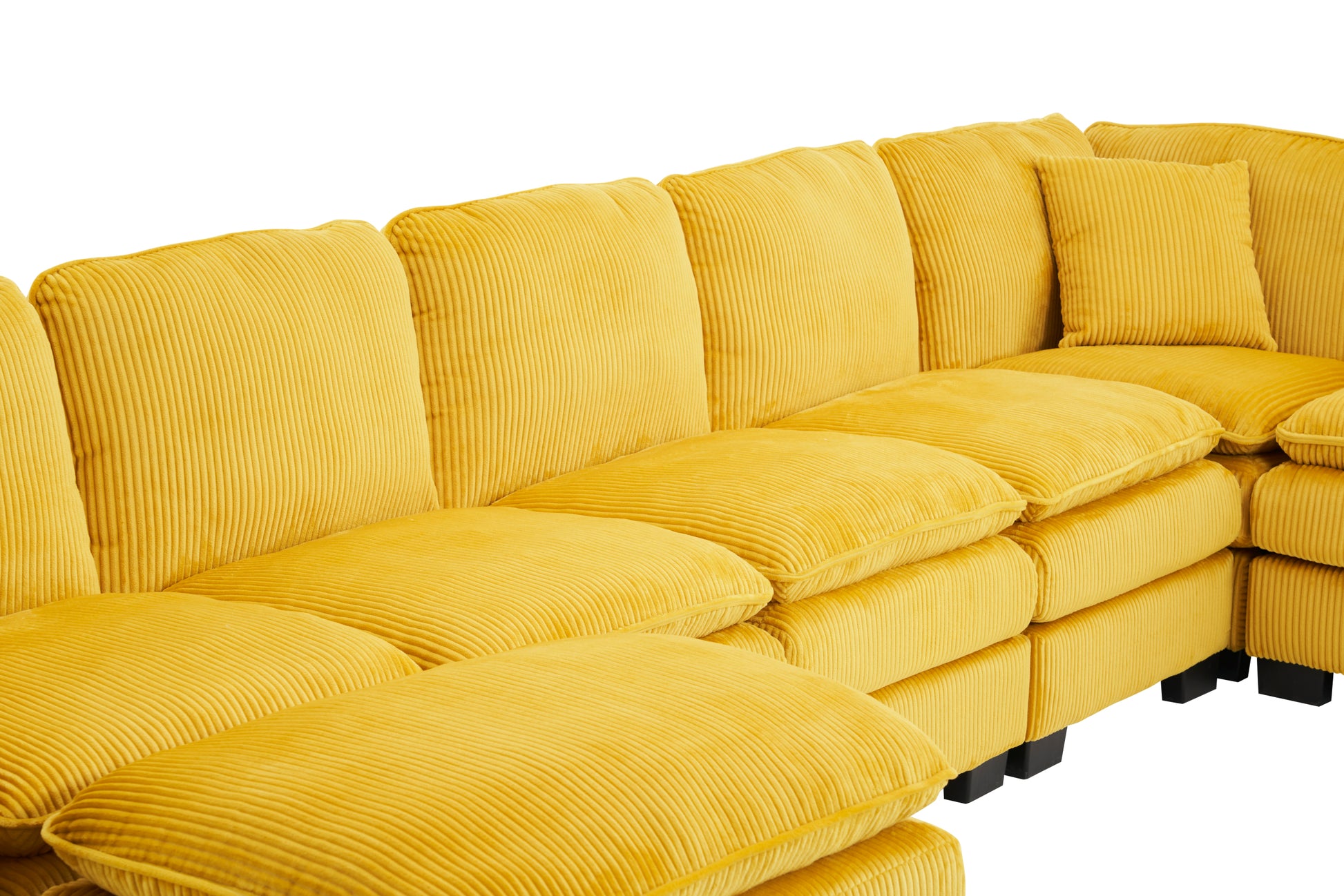 Modern U Shaped 6 Seat Sectional Sofa Couch With One Ottoman And Three Toss Pillows ,Modular Sofa For Living Room,Corduroy Sofa Yellow Corduroy 7 Seat