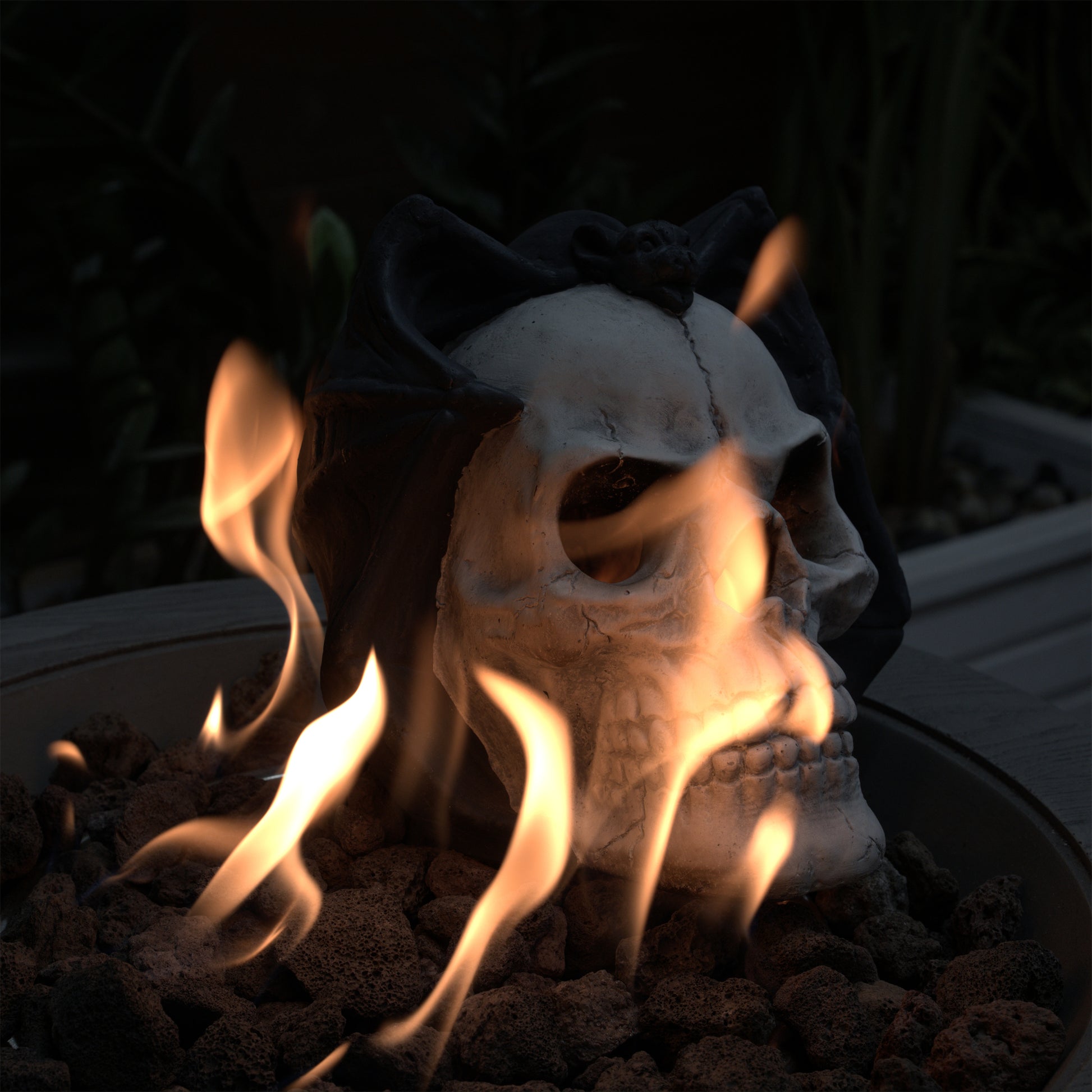 Fire Pit Demon Skull Gas Log For Ventless & Vent Free, Propane, Gel, Ethanol, Electric, Outdoor Fireplace And Fire Pit, Halloween Decor Patent Pending Beige Black Magnesium Oxide