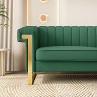 Fx P81Pu Gr Sofa Modern Green Pu Sofa With Gold Accents Sleek Channel Tufted Upholstery, 3 Seat Couch For Living Room And Office Decor Temu Suitable Retro Green Pu 2 Seat