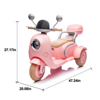 12V Two Seater Kids Ride On Electric Motorcycle,Three Wheels Kids Toy With Slow Start,Multi Function Player,Usb,Bluetooth, Light,Backseat Flip Adult Seat, Oversized Storage Box For Kids Aged 3 6. Pink Plastic