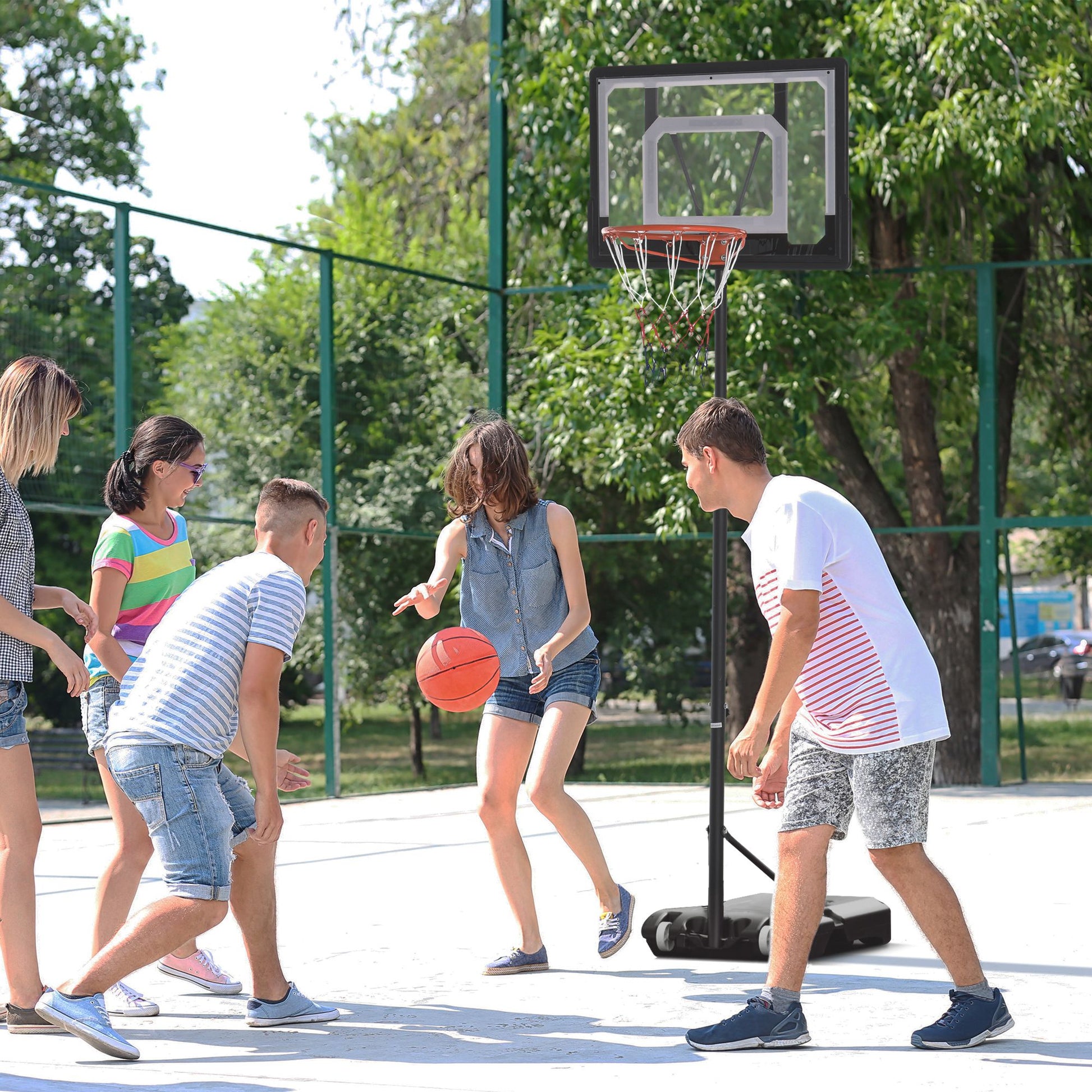 Soozier Portable Basketball Hoop System Stand With 33In Backboard, Height Adjustable 5Ft 7Ft For Indoor Outdoor Use Black Steel