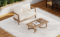 2 Person Outdoor Acacia Wood Patio Seating Group With Cushions And Coffee Table For Porch, Garden, Backyard, Balcony, Brown Wash, Beige Cushion Yes Brown Beige Seats 2 Garden & Outdoor 2 Person Seating Group Foam Acacia Wood