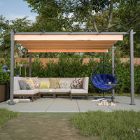 10' X 13' Aluminum Patio Pergola With Retractable Pergola Canopy, Backyard Shade Shelter For Porch, Outdoor Party, Garden, Grill Gazebo, Khaki Khaki Metal