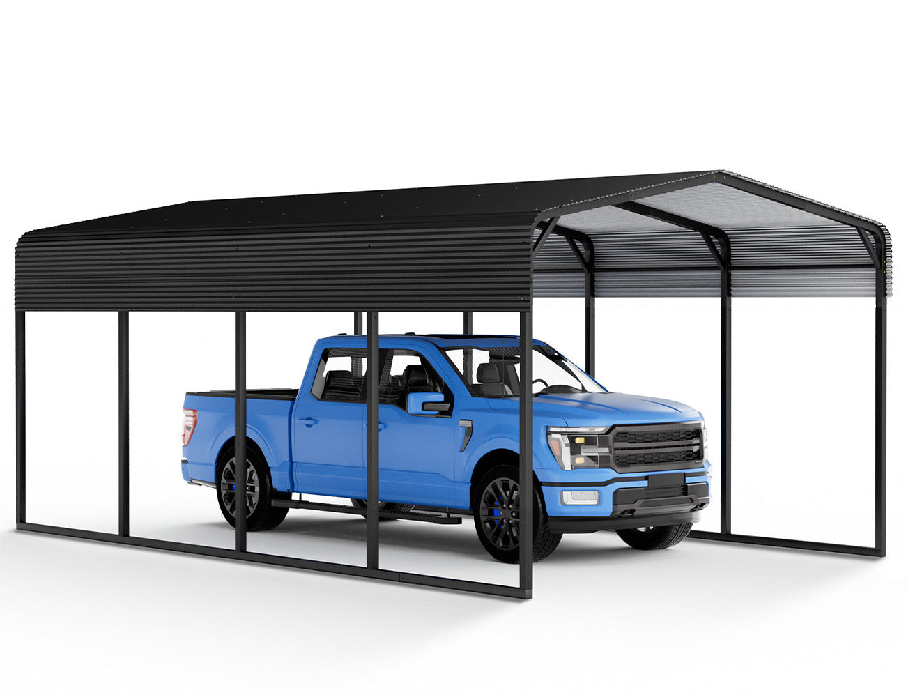 12 X 20 Ft Carport Galvanized Steel Roof 12' X 20' X 8.9' Multi Use Shelter, Sturdy Metal Carport For Cars, Boats, And Tractors Black Rectangular Enclosed None Garden & Outdoor Year Round Use Carports Iron