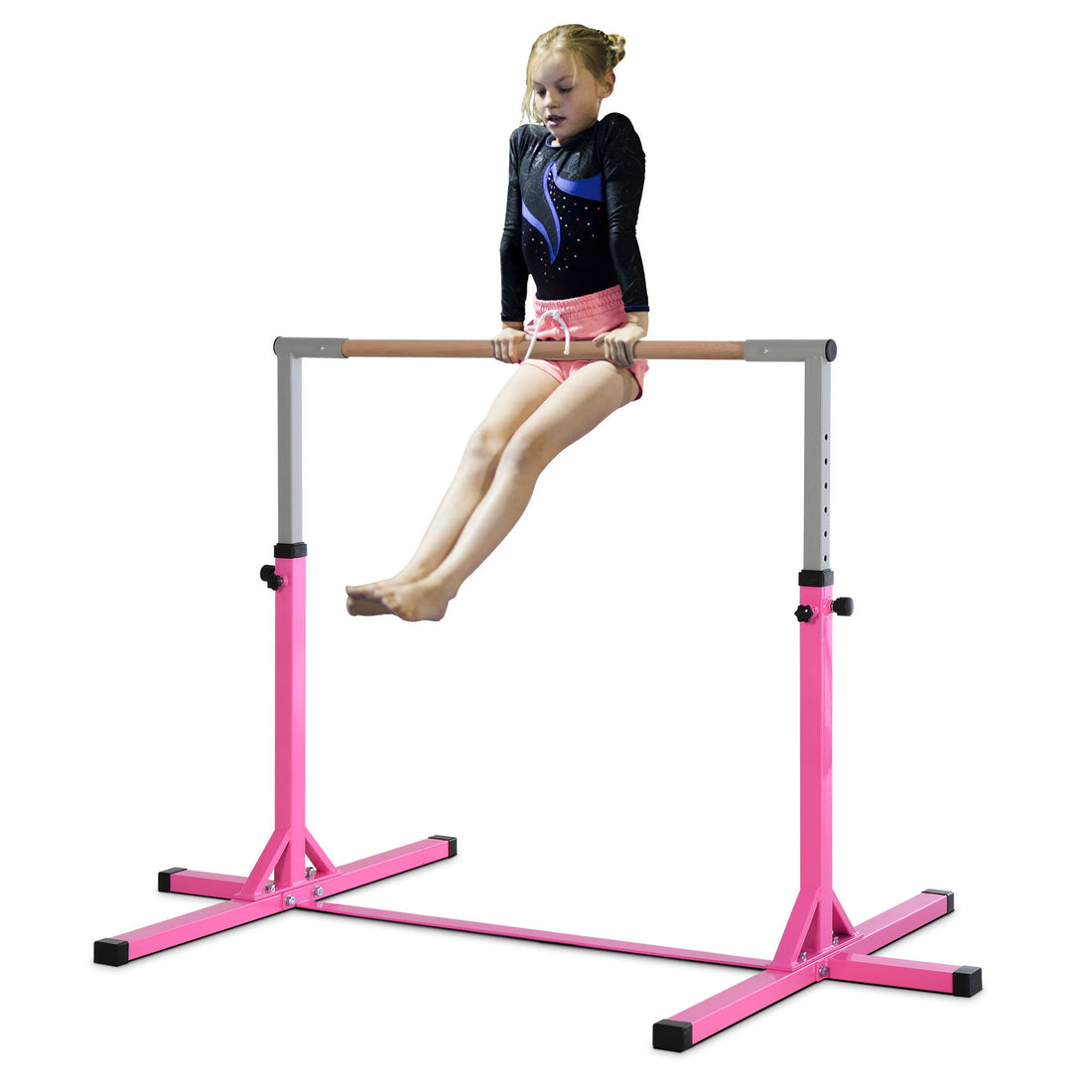 Soozier Gymnastics Bar For Kids, Adjustable Height Gym Bar, Junior Training Kip Bar For Home, Built For Kids 3 Years, Pink Pink Steel