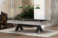 84" Pool Table With Billiard Balls, Cues, Pool Cue Chalk, Cleaning Brush, X Legs, Black Cloth, Rustic Grey,84.1"L X 46.5"W X 32"H Grey Mdf