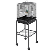 Pawhut 45 Inch Metal Indoor Bird Cage, Parrot Cage, Bird Aviary With Detachable Rolling Stand, Storage Basket, And Accessories Black Black Metal