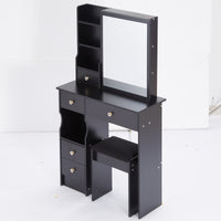 Small Size Left Drawer Desktop Vanity Table Cushioned Stool, Extra Large Sliding Mirror, Multi Layer, High Capacity Storage Fashionable Dresser, Suitable For Small Space, Epa,Gcc,Ul Certificate