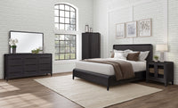 Queen Waterfall Panel Bed Black Solid Wood Mdf