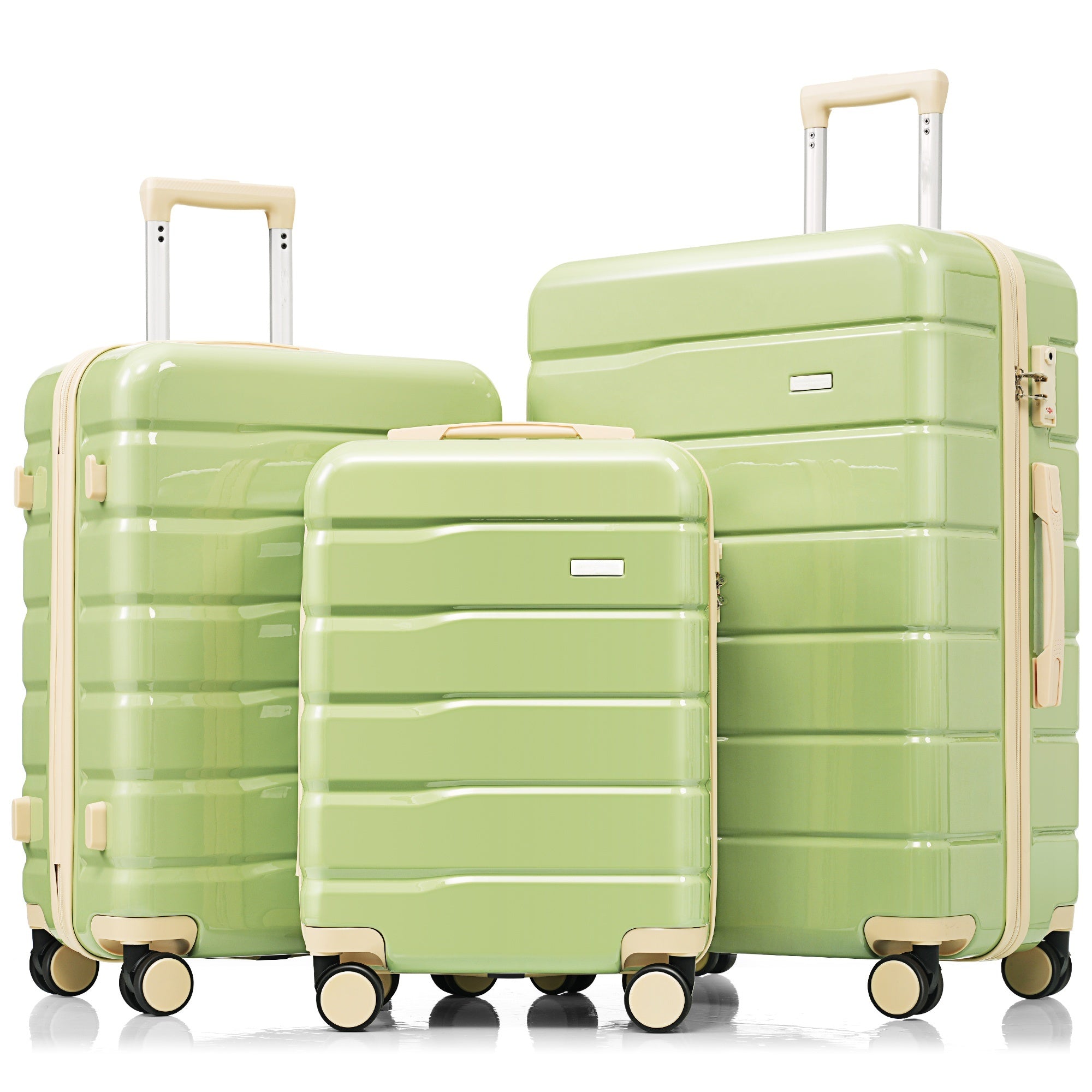 Premium Abs Travel Luggage Set3 Piece Tsa Lock Suitcase Group With 20, 24, And 28 Inch Sizes With 360 Spinner Wheels, Green And Beige Green Ivory Abs