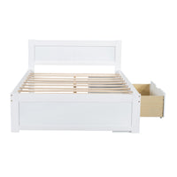 Full Size Platform Bed With Drawer And Two Shelves, White Full Antique White Mdf Lvl