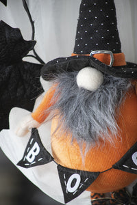 6.3X4.3X16" Fabric Standing Orange Gnome W Black Gnome & Holding Banner, For Halloween Decor Black,Orange,White Polyester