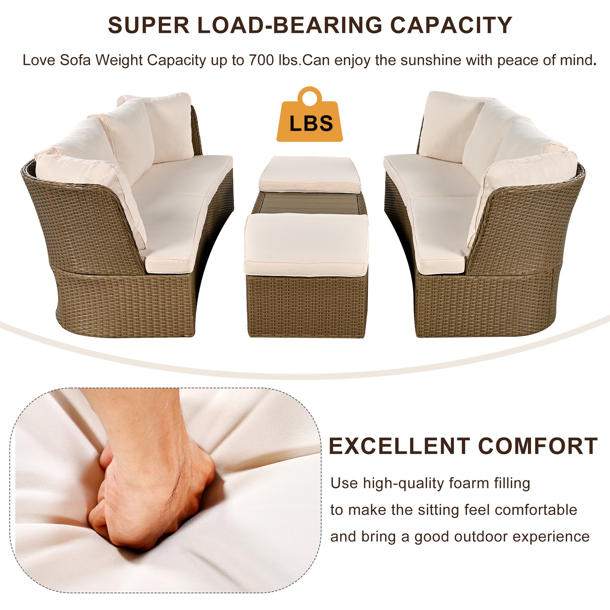 Customizable Outdoor Patio Furniture Set, Wicker Furniture Sofa Set With Thick Cushions, Suitable For Backyard, Porch. Yes Beige Garden & Outdoor Complete Patio Sets Hdpe