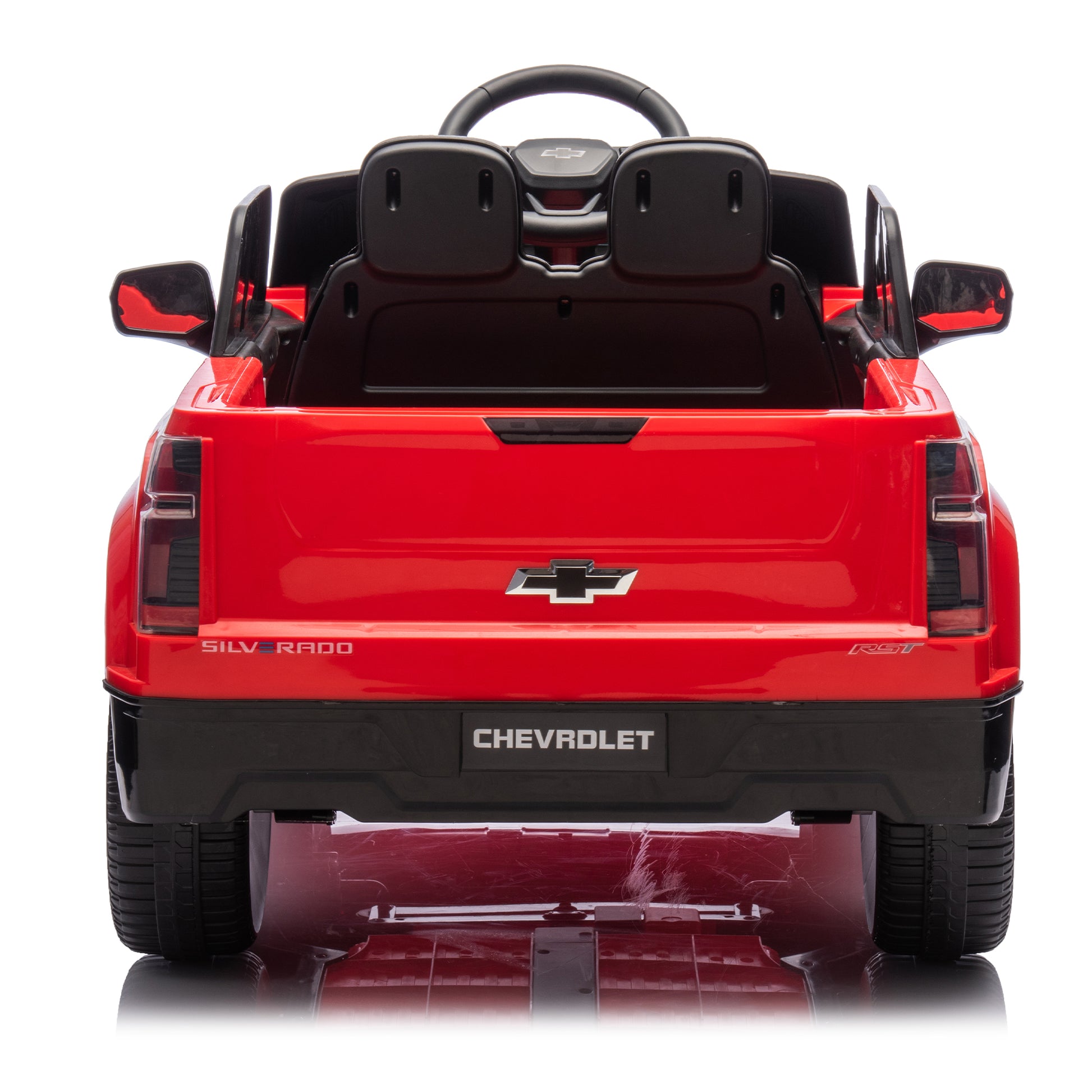 24V Kids Ride On Car W Parents Control,Licensed Chevrolet Silverado,Four Wheel Suspension,Led Lights,Bluetooth,Music,Usb,Mp3,Power Display,Speeds 2.49 3.73Mph For Kids Aged 37 95 Months. Red Plastic