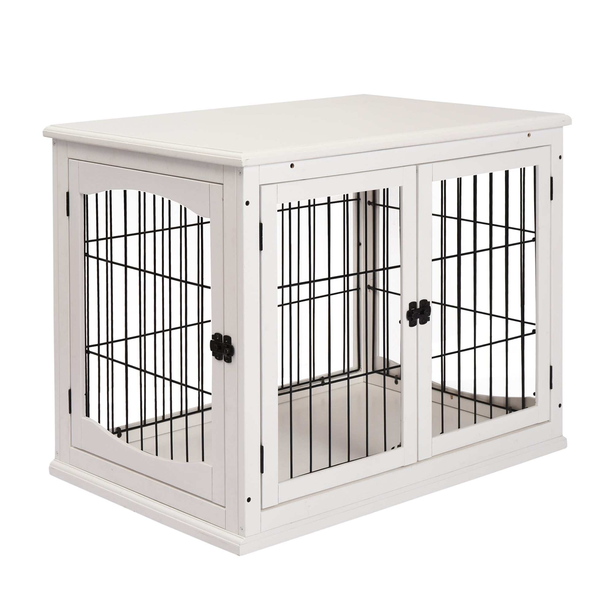 Pawhut Dog Crate Furniture, Small Dog Cage End Table With Two Opening Sides, Lockable Door, Puppy Kennel Indoor, Cute And Decorative, Pure White White Mdf