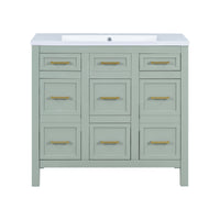 36" Bathroom Vanity Cabinet With Resin Integrated Sink 4 Drawers, 2 Doors Green Bathroom Solid Wood Mdf Resin