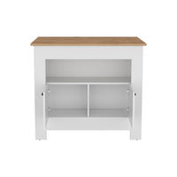 Floyd Kitchen Island 35" Hwhit 2 Doors, 3 Shelves, White Macadamia White Solid Wood Mdf Engineered Wood