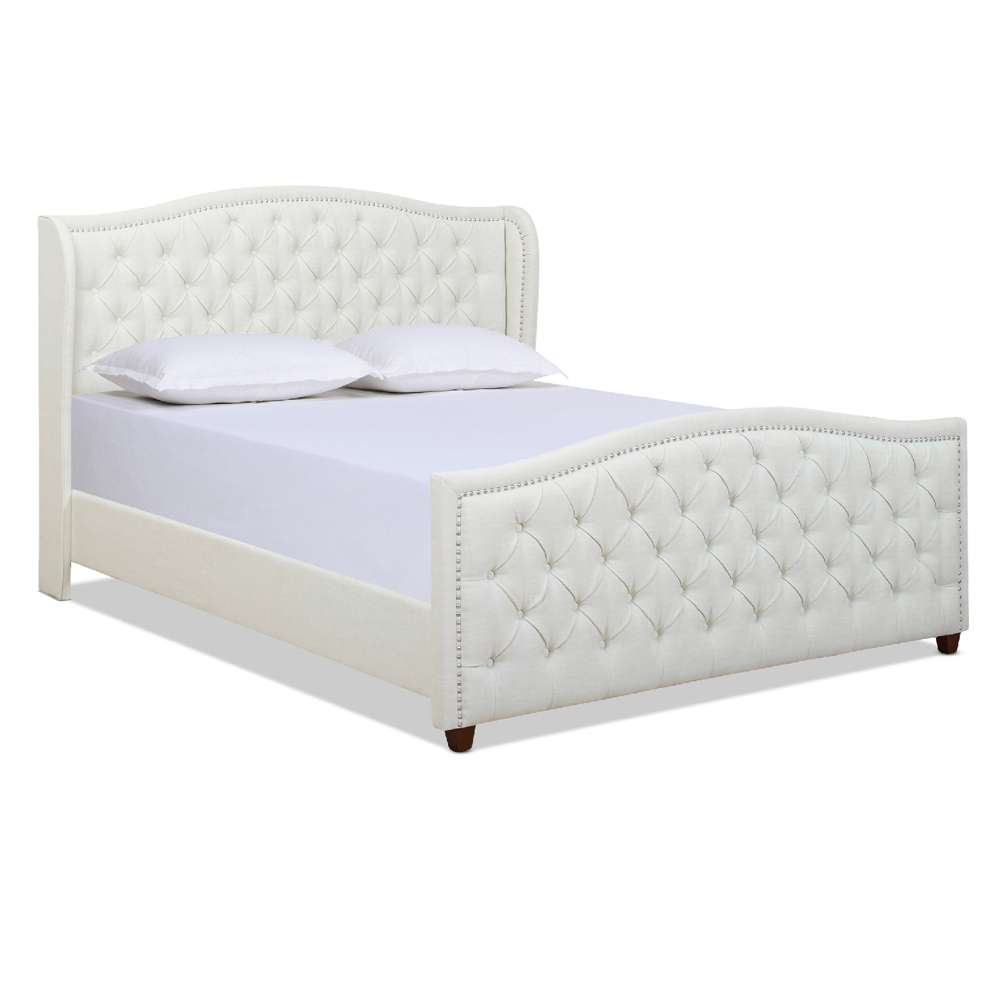 Marcella Upholstered Shelter Headboard Bed Set, King, Antique White Polyester Box Spring Required King Antique White Wood Foam Polyester Polyester