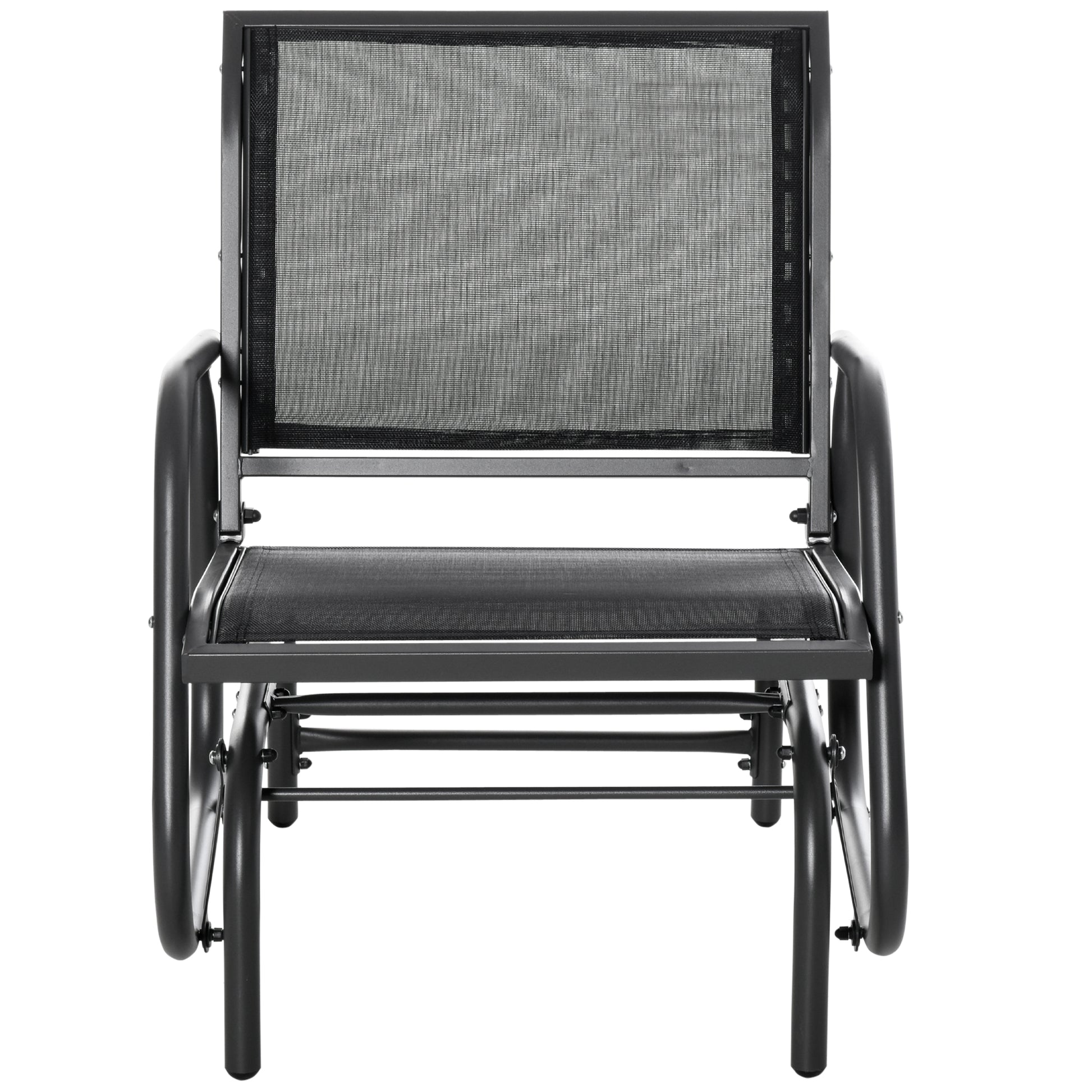 Outsunny Porch Glider, Metal Frame Swing Glider Chair Withmesh Fabric, Curved Armrests And Steel Frame For Garden, Poolside, Backyard, Balcony, Black Black Fabric Metal