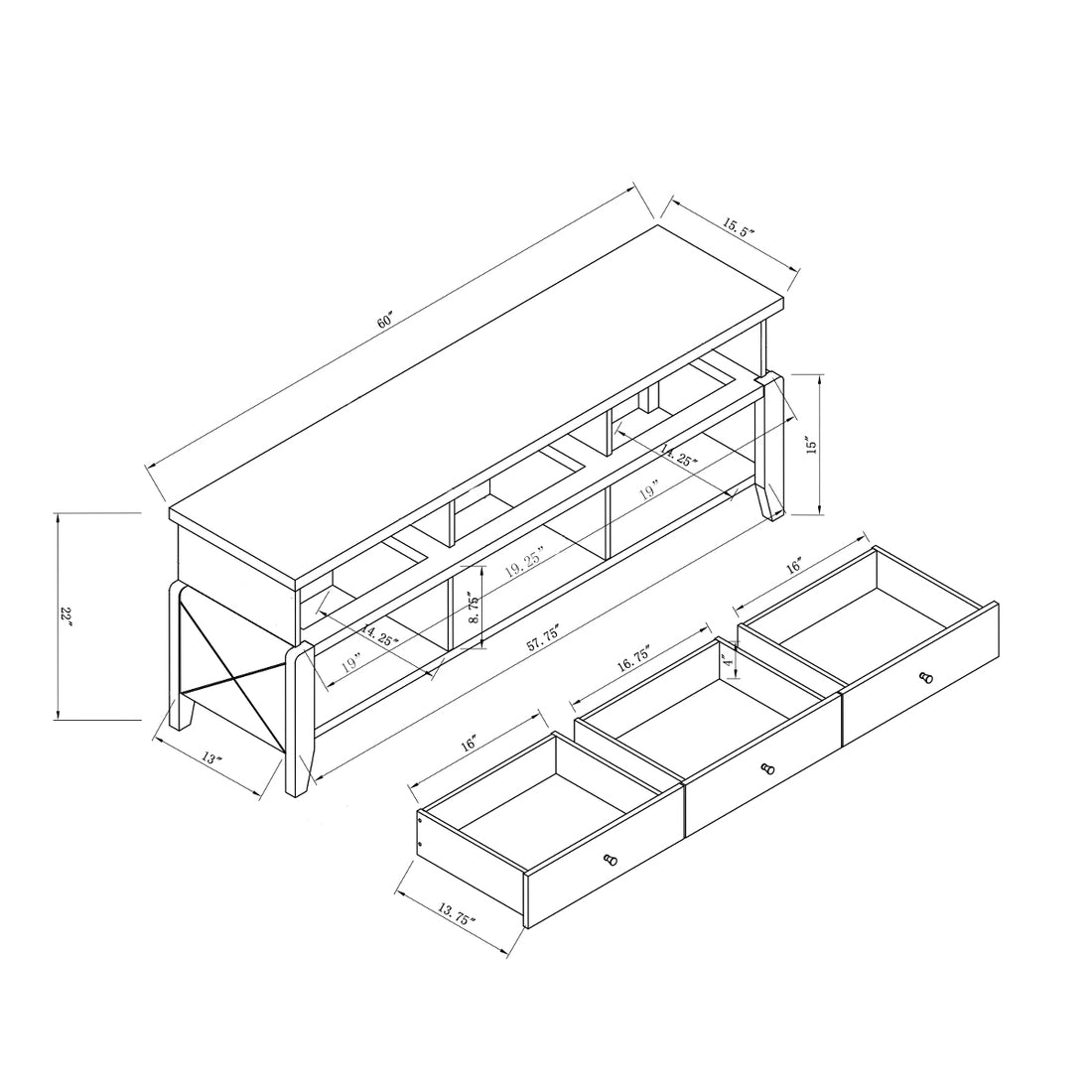 Elegant White Oak Tv Stand With Three Drawers And Three Shelves For Organizing Your Entertainment Center White Oak 60 69 Inches Mdf