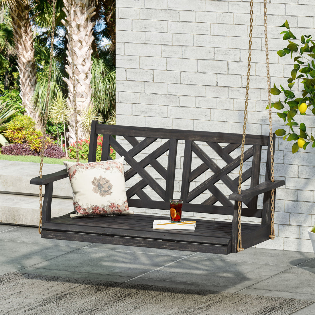 Alejandro Porch Swing Dark Grey Wood Metal