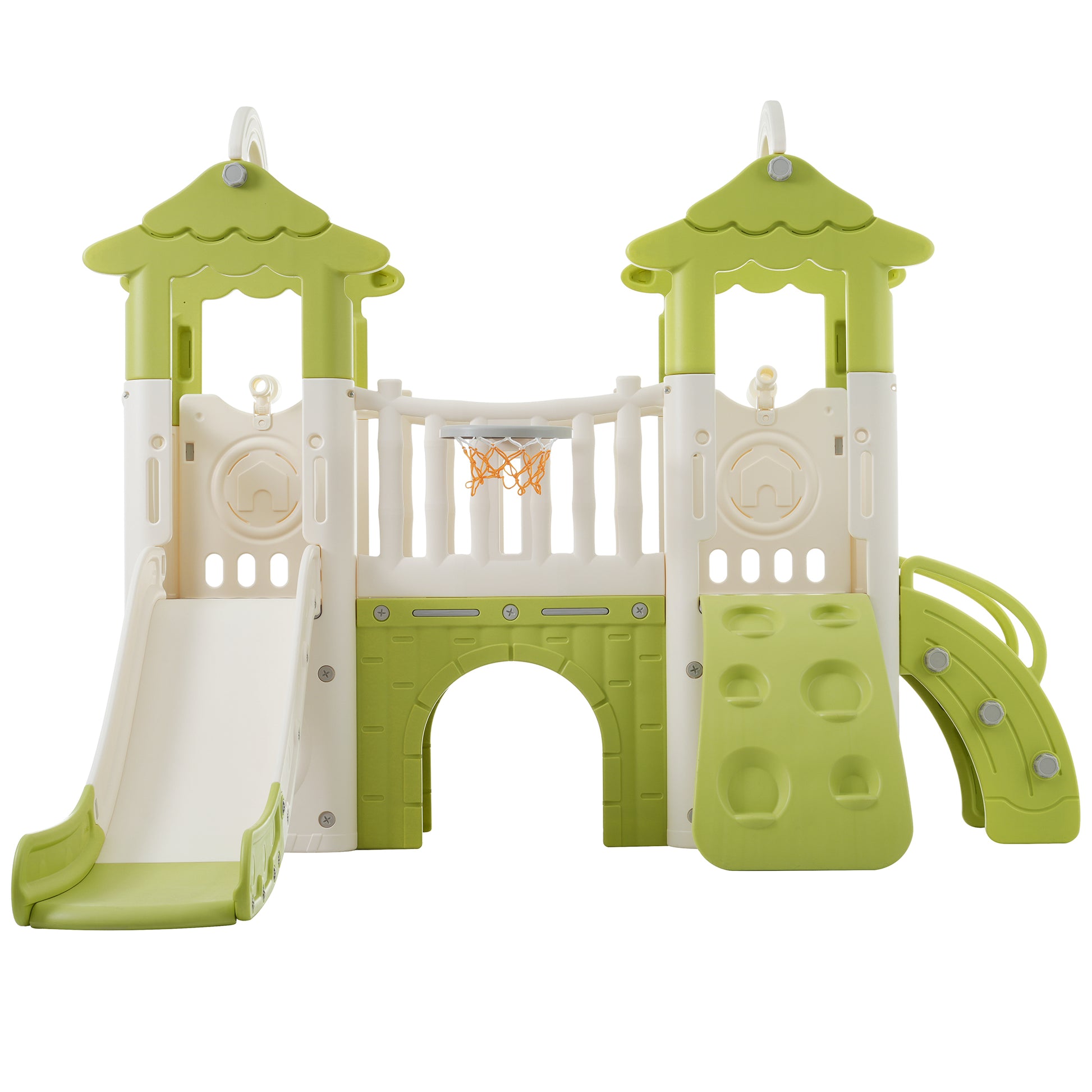 8 1 Toddler Climber And Slide Set,Kids Slide For Toddlers Age 1 , Kids Playground Climber Freestanding Slide Playset With Basketball Hoop, Play Combination For Babies,Indoor& Outdoor Green 150 199 Lbs Cute 1 To 2 Years Hdpe Indoor & Outdoor Use