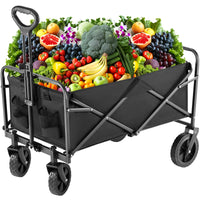 Folding Wagon Cart With Wheels, Foldable Grocery Cart,Small, Black Black Iron