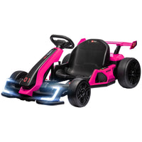 Aosom 24V 7.5 Mph Electric Go Kart With Adjustable Seat, Drifting Car Battery Powered Ride On Toy Outdoor With Slow Start, Button Start, Music, Honking Horn, Lights, For 6 12 Years Old, Pink Pink Plastic