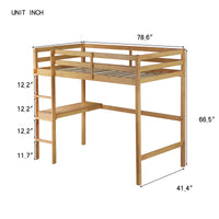 Twin High Loft Bed, Rubber Wood Loft Bed With Safety Guardrail, Built In Desk, Ladder,White Oak Twin White Oak Abs Rubber Steel Q235 ,Rubber Wood