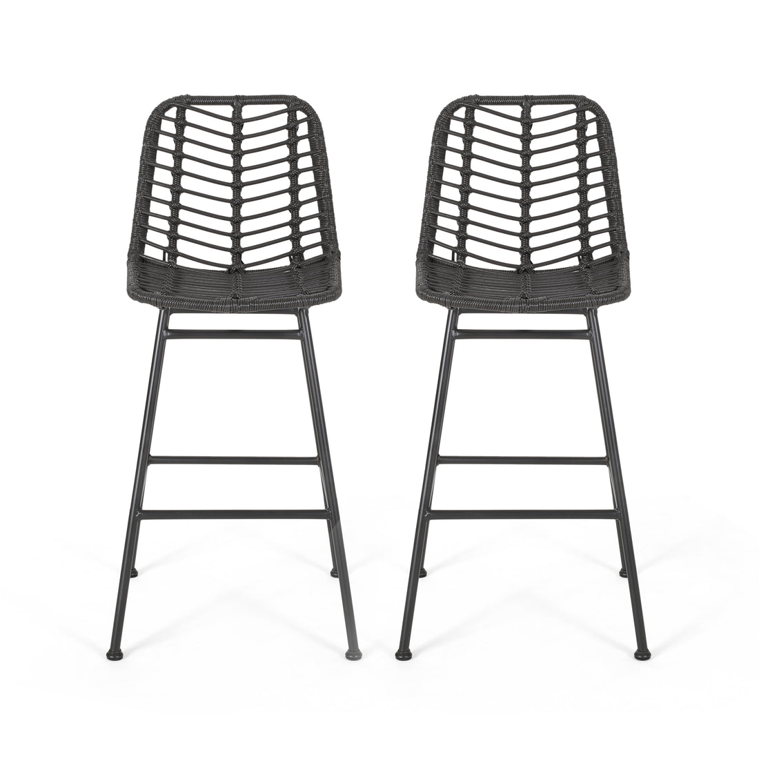 Sawtelle Outdoor Wicker Barstools Set Of 2 Grey Rattan