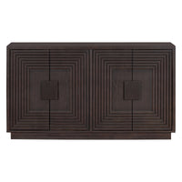 Vintage Distressed 4 Door Sideboard With Adjustable Shelves And Geometric Pattern For Dining Room, Kitchen And Living Room Espresso Espresso Solid Wood Mdf