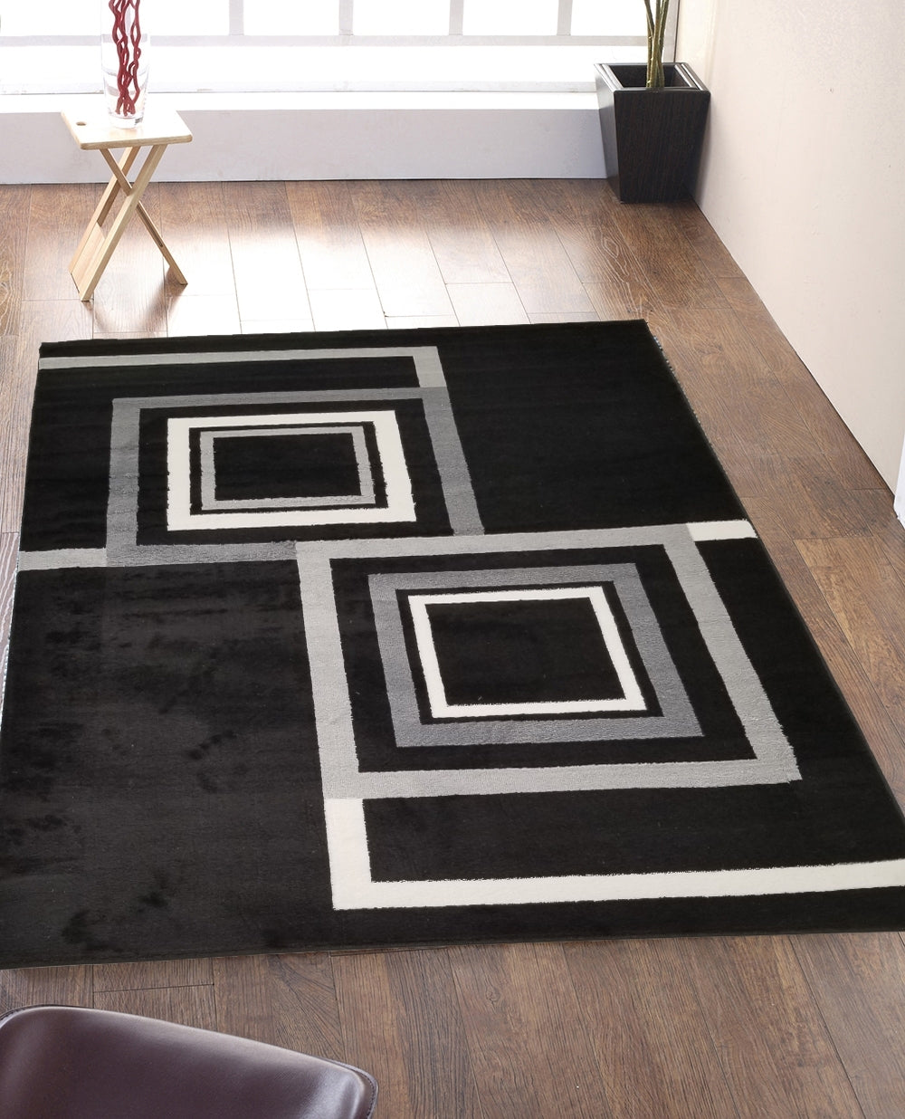 Jersey Area Rugs, Carpets For Livingroom, 5X7 Area Rugs ,1925 Black Rectangle 5&7 Black Grey Contemporary Abstract Polypropylene