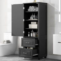 Tall Bathroom Storage Cabinet, Freestanding Storage Cabinet With Two Drawers And Adjustable Shelf, Mdf Board With Painted Finish, Black Black Mdf