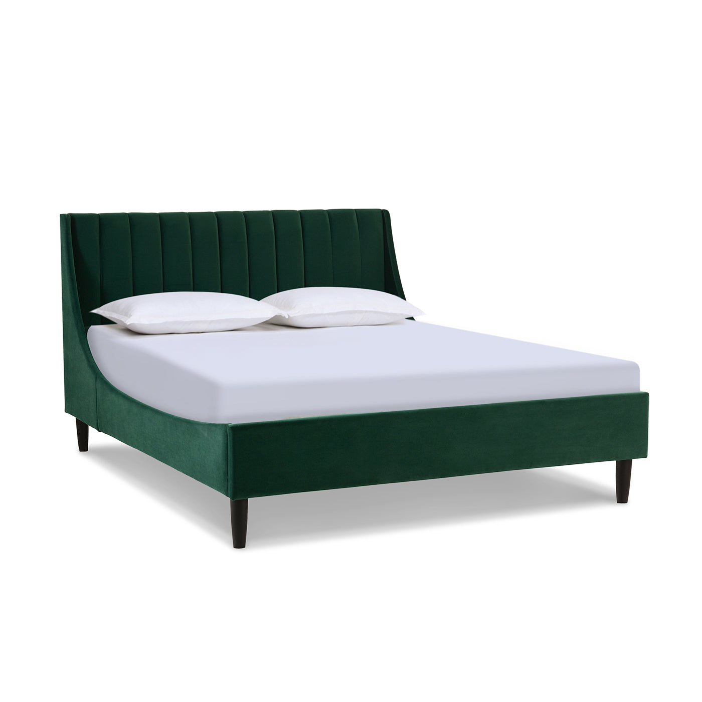 Aspen Vertical Tufted Modern Headboard Platform Bed Set, Queen, Evergreen Velvet Box Spring Not Required Queen Green Wood Foam Velvet Velvet