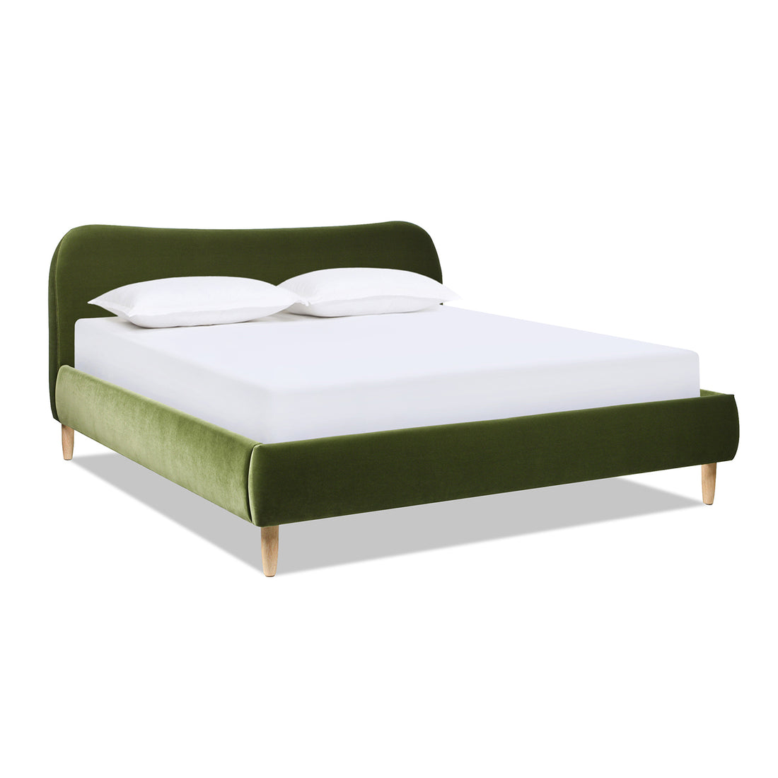 Roman Curved Headboard Upholstered Platform Bed, King, Olive Green Performance Velvet Box Spring Not Required King Olive Green Wood Foam Velvet Velvet