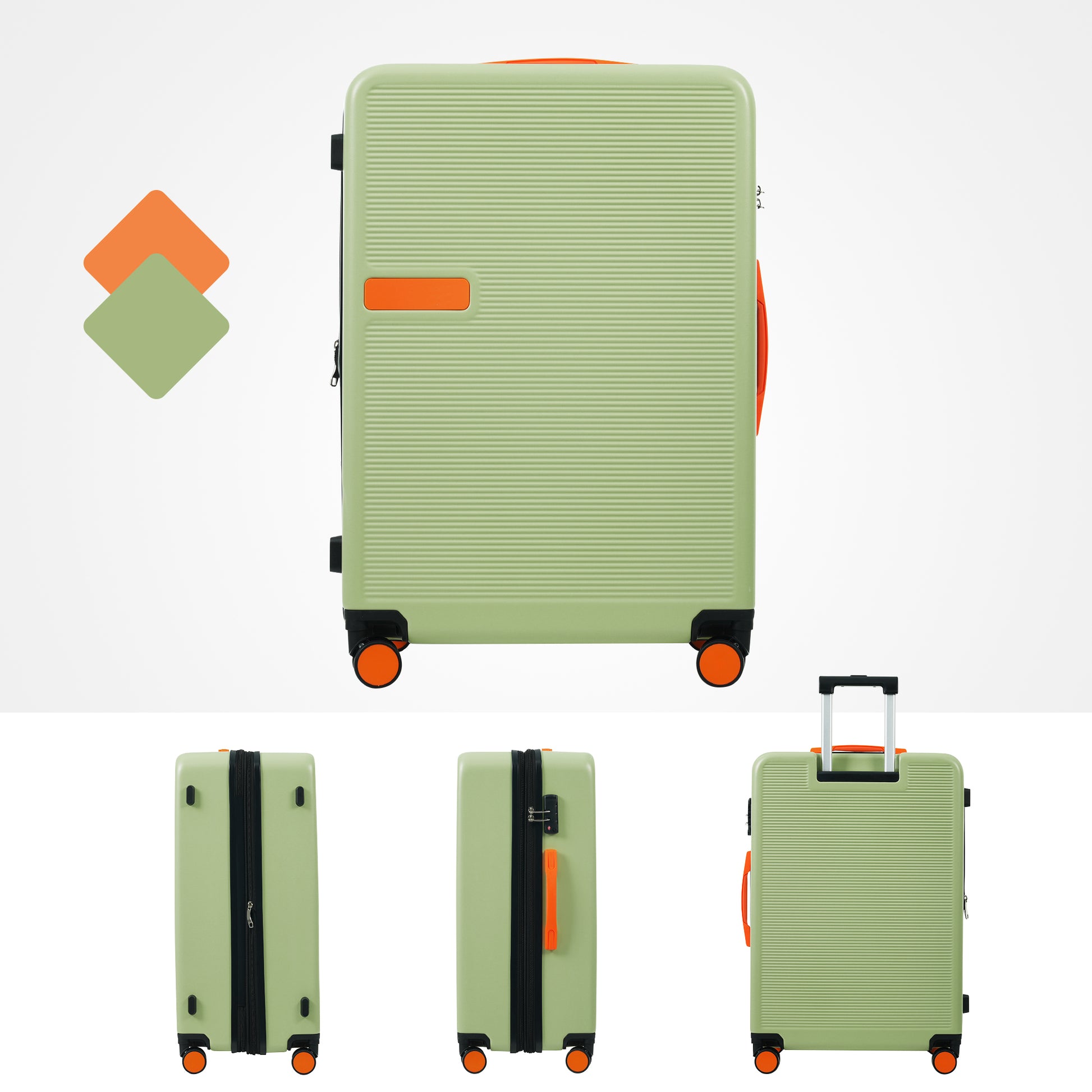 Hardshell Luggage Sets 3 Pcs Contrast Color Suitcase With Spinner Wheels And Tsa Lock 20" 24" 28" Available Light Green Abs