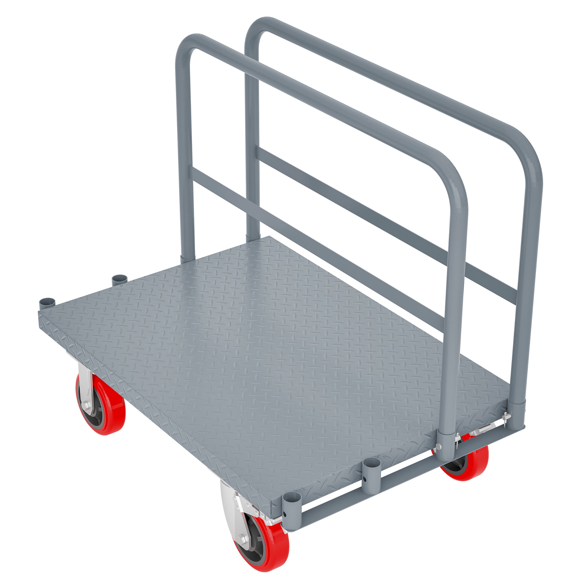 Steel Panel Truck, Heavy Duty Drywall Cart Lumber Cart Platform Truck Flat Cart, 2000Lbs, 6" Swivel Brake Casters, With 1Front And 2 Side Handrails 35" X 23" Grey Metal