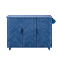 K&K 51.2"W 3D Wave Stripes Ash Veneer Not Cheap Paper Kitchen Island With Drop Leaf, Farmhouse Kitchen Island On Wheels With Internal Storage Rack, Rolling Kitchen Cart Navy Blue Navy Blue Nature