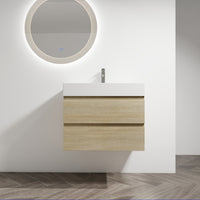 30" Wall Mounted Bathroom Vanity With Resin Sink, 2 Soft Close Drawers, Kd Package 2 Light Oak Bathroom Wall Mounted Modern Plywood