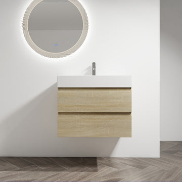 30" Wall Mounted Bathroom Vanity With Resin Sink, 2 Soft Close Drawers, Kd Package 2 Light Oak Bathroom Wall Mounted Modern Plywood