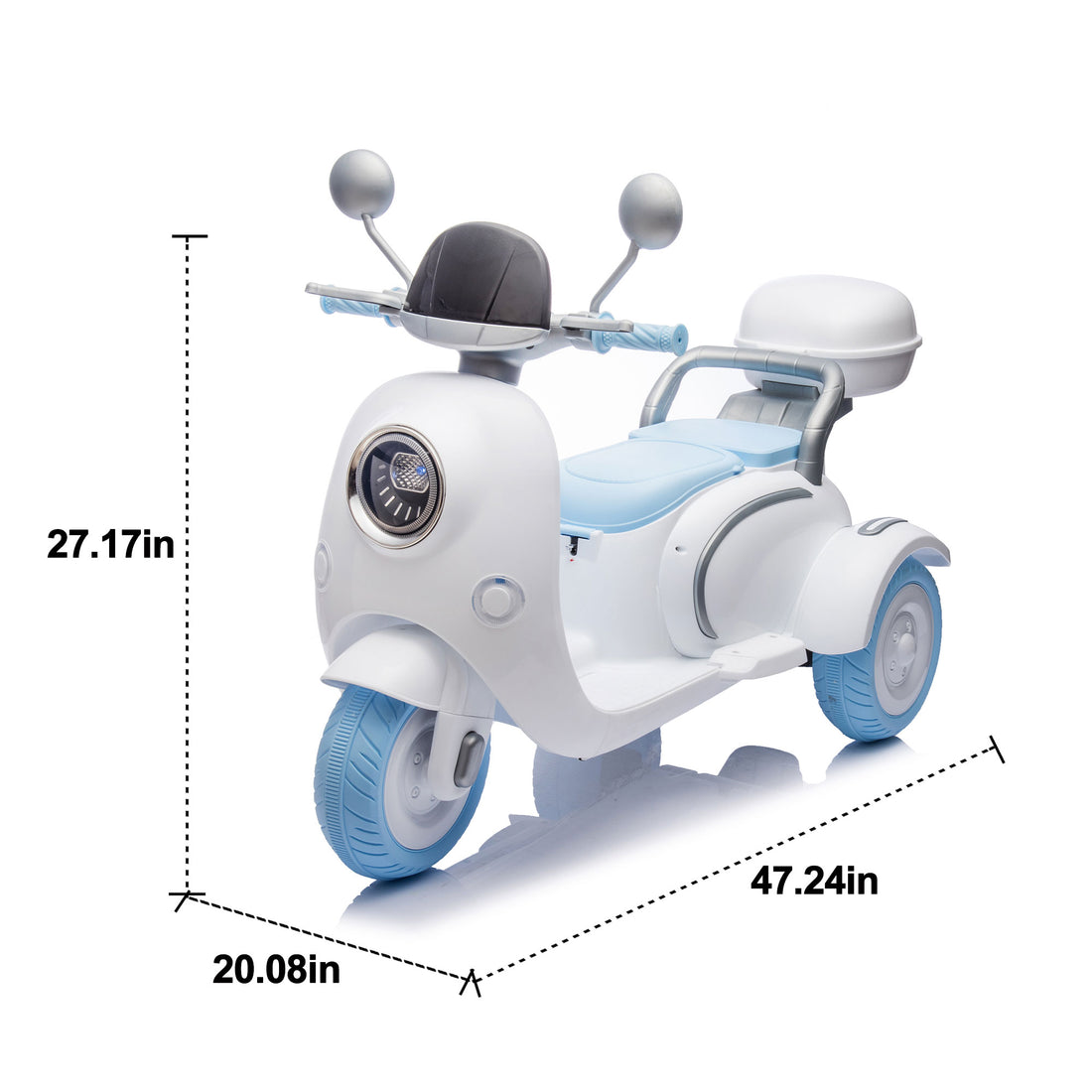 12V Two Seater Kids Ride On Electric Motorcycle,Three Wheels Kids Toy With Slow Start,Multi Function Player,Usb,Bluetooth, Light,Backseat Flip Adult Seat, Oversized Storage Box For Kids Aged 3 6. Blue Plastic