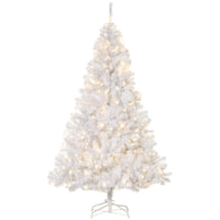 Homcom 6' Tall Prelit Christmas Tree Douglas Fir Artificial Christmas Tree With Realistic Branches, 250 Warm White Led Lights And 1000 Tips, White White Plastic