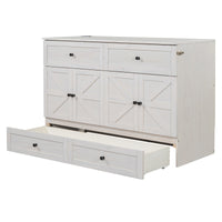 Queen Size Murphy Bed With Large Drawers & Usb Ports,Brushed White Queen White Plywood